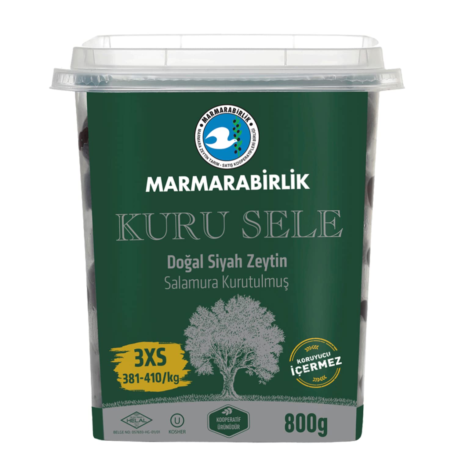 Marmarabirlik Dried Natural Black Olives Kuru Sele 3XS 800g